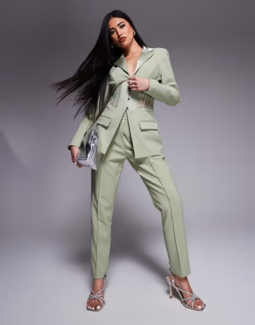 Lavish Alice Corset Tux Satin Mix Tailored Jumpsuit in Mink Review_ Lavish Alice Corset Tux Satin Mix Tailored Jumpsuit in Mink Review_
